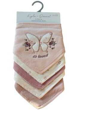 NWT Kyle & Deena Infant Bandana Bibs - 5-Pack Light Pinks and Butterfly